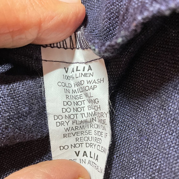 VALIA Made in Australia Navy 100% Linen Dress White Crochet Trim Sz L - Picture 8 of 9